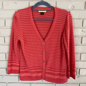 St. John Orange Striped Old Money Button Up Cardigan Sweater Wool Silk Small S